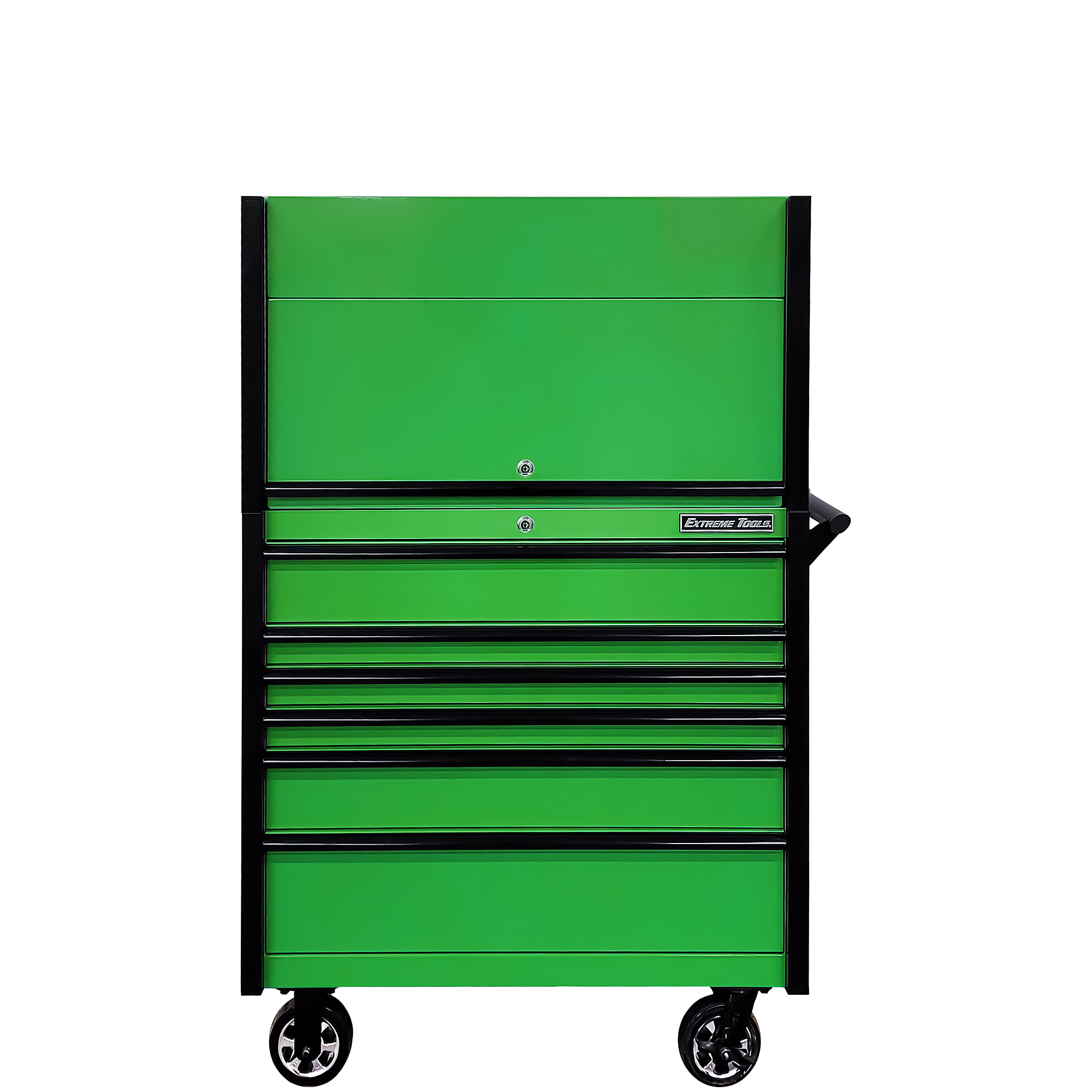 Extreme Tools DX Series Power Workstation Hutch and Roller Cabinet Combo - 41in. Width, 25in. Depth, 64in. Height, 6 Drawers, Green/Black, Model# DX4107HRGK